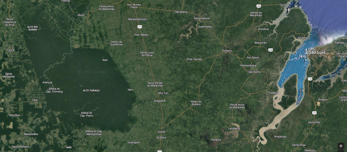 Territorium van de Ka’apor - Satellietbeeld uit het Noorden van de Braziliaanse bondsstaat Maranhão