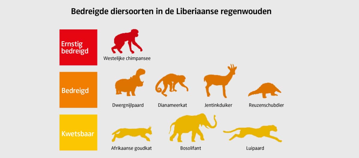Grafiek van bedreigde diersoorten in Liberia