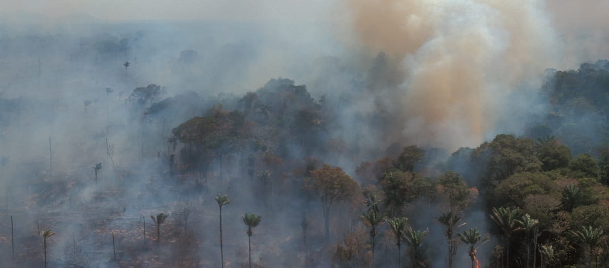 Luchtfoto van brandend Amazone-regenwoud