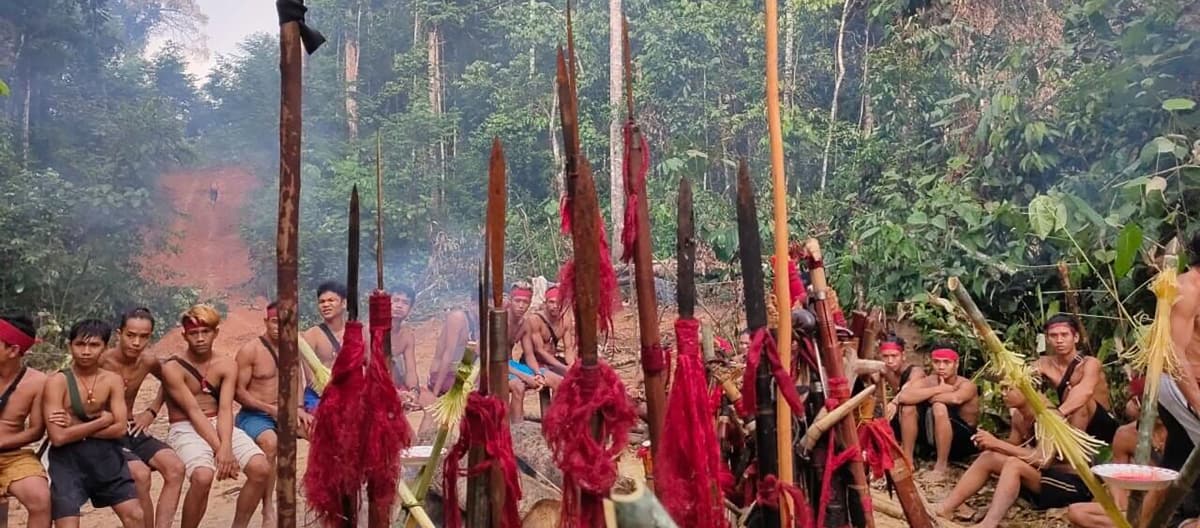 De inheemse Dayak Tomun uit Kinipan verdedigen zich tegen de ontbossing van hun bos door het palmoliebedrijf SML